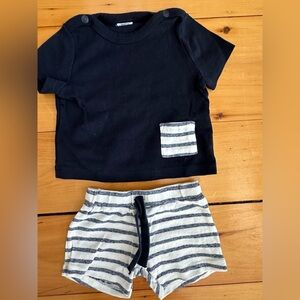 Petit Bateau Navy and White Striped Baby Outfit